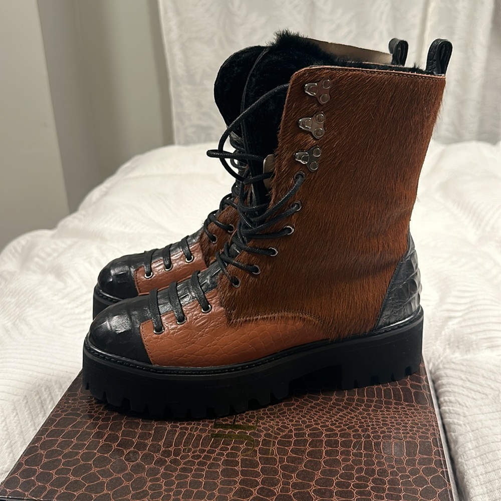 Jennifer Le Finch Cognac Combat Boot